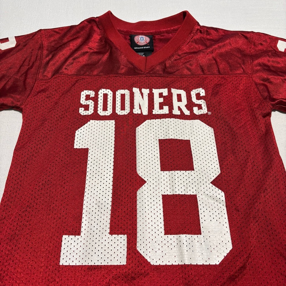 Kids Genuine Stuff Oklahoma Sooners #18 Home Football Jersey | Red | Size Small - Picture 2 of 8